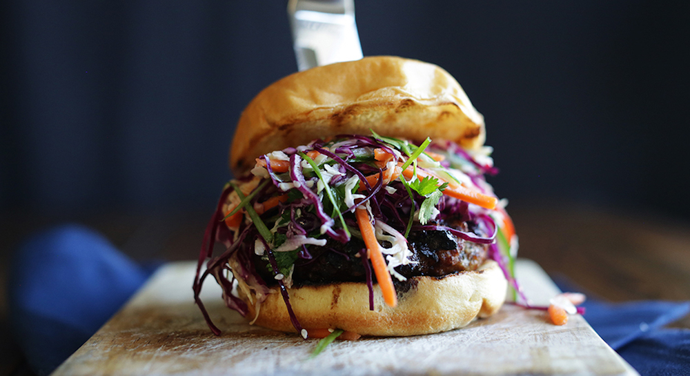 Shiitake Pork Burger with Banh Mi Slaw