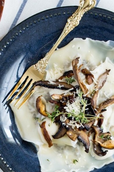 Easy Ground Chicken Ravioli with Mushroom Sauce