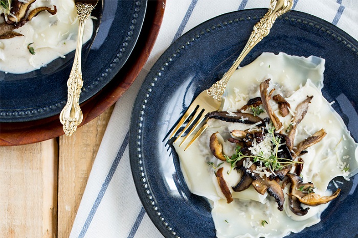 Easy Ground Chicken Ravioli with Mushroom Sauce