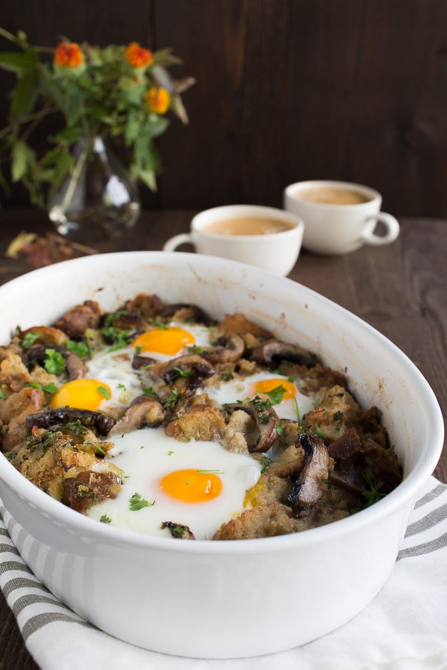 Leftover Stuffing Mushroom Strata