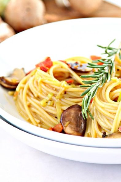 Mushroom and Leek Spaghetti Carbonara