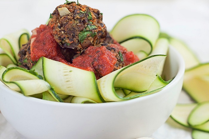 Mushroom Veggie Meatballs and Zucchini Pasta