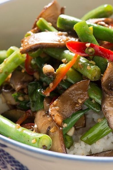 Szechuan Mushroom Stir-Fry with Steamed Rice