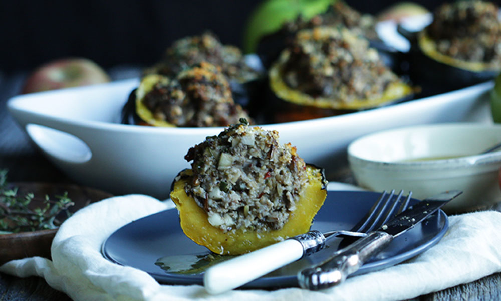 Sausage and Mushroom Stuffed Acorn Squash