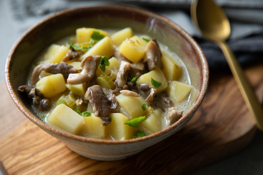 Rustic Oyster Mushroom and Potato Soup