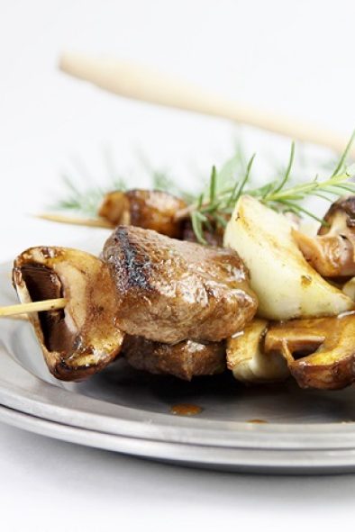 Grilled Steak, Mushroom and Onion Kebabs