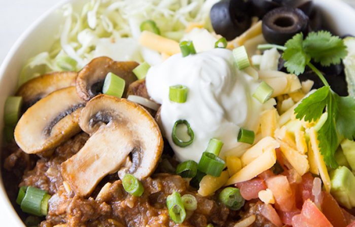 Mushroom, Beef and Brown Rice Taco Bowls