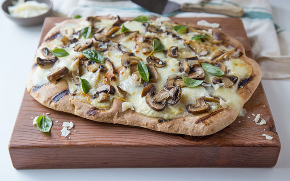 Three Mushroom and Garlic Grilled Pizza 